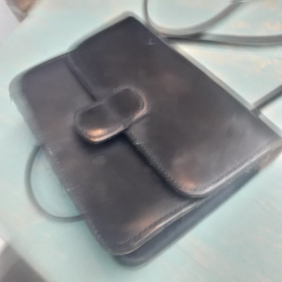 Genuine Leather Crossbody Bag Small with Extra Long Strap Black Rustic Y2K - Picture 5 of 16